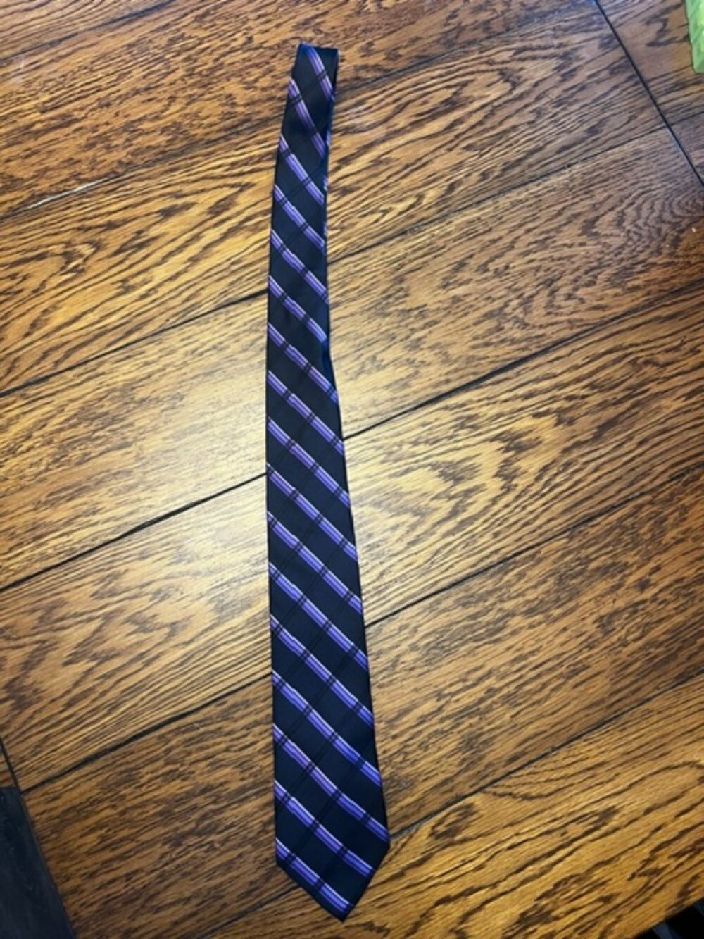 Men's 100% Silk Pronto Uomo Neck Tie, Purple & Black diagonal stripe. Ex Cond!